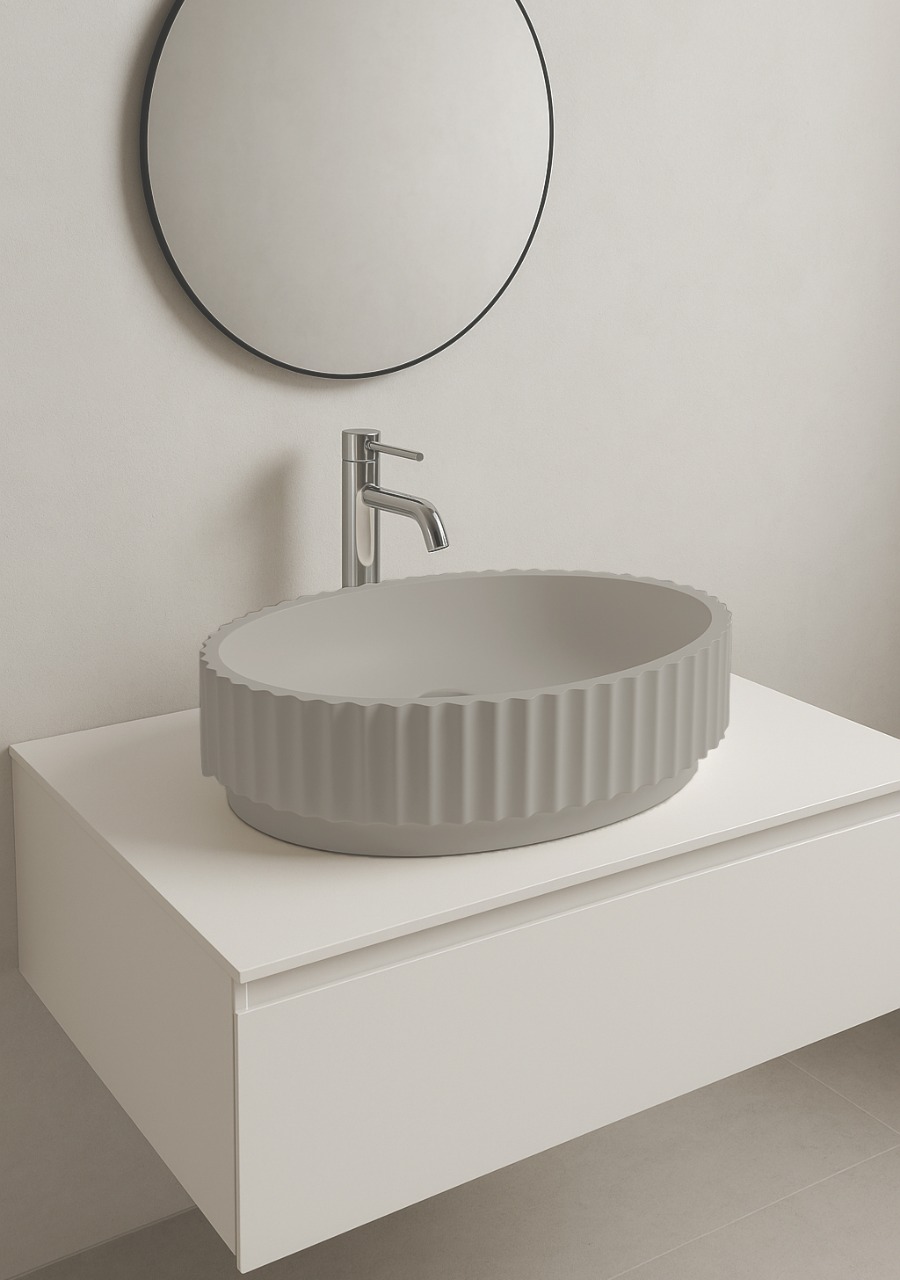 Lavatório de Pousar Oval Lines - Cement Grey Matte - KCER
