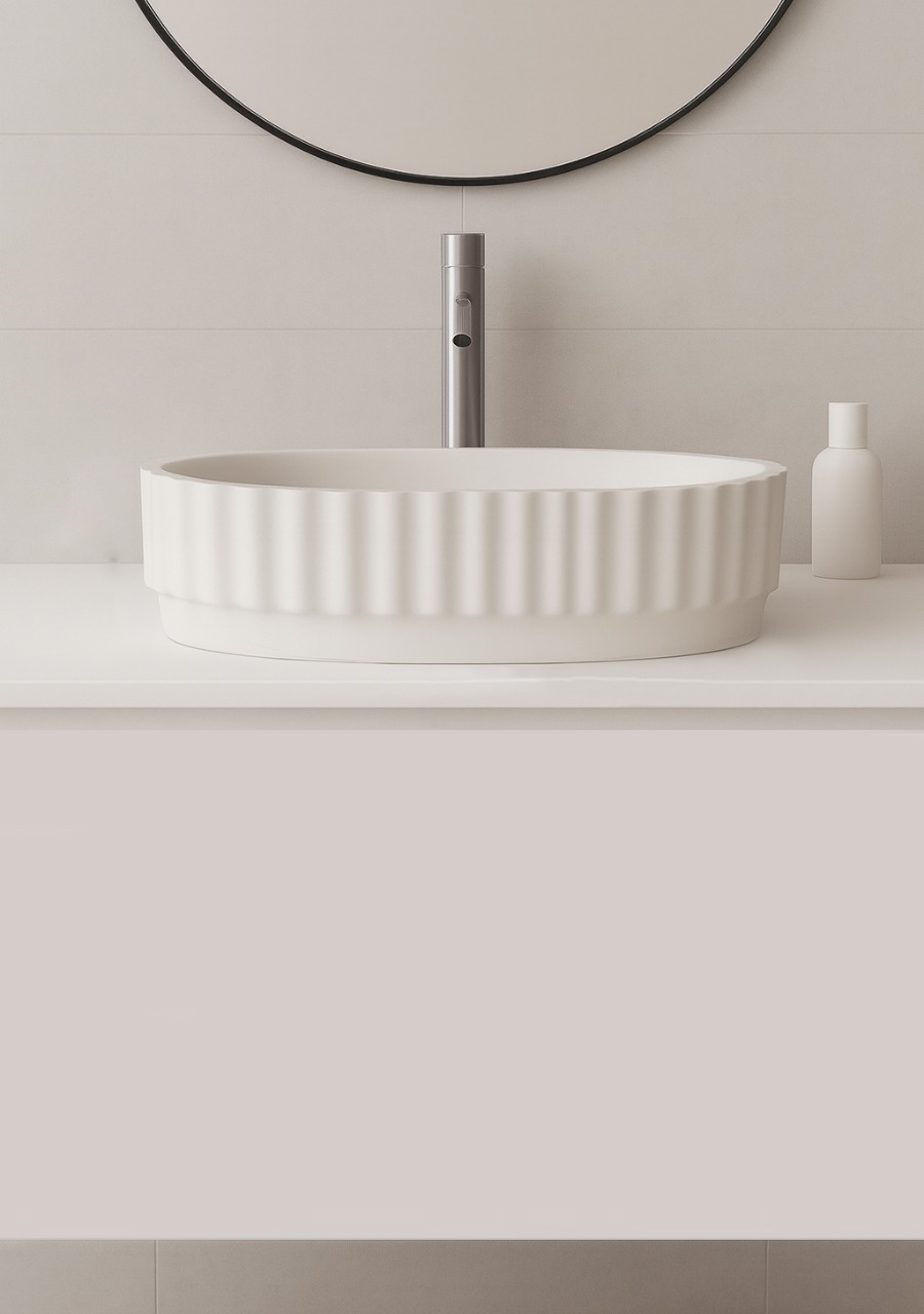 Lavatório de Pousar Oval Lines - White Glacier Matte - KCER
